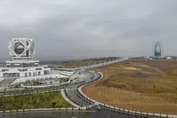 White marble buildings on the edge of Ashgabat